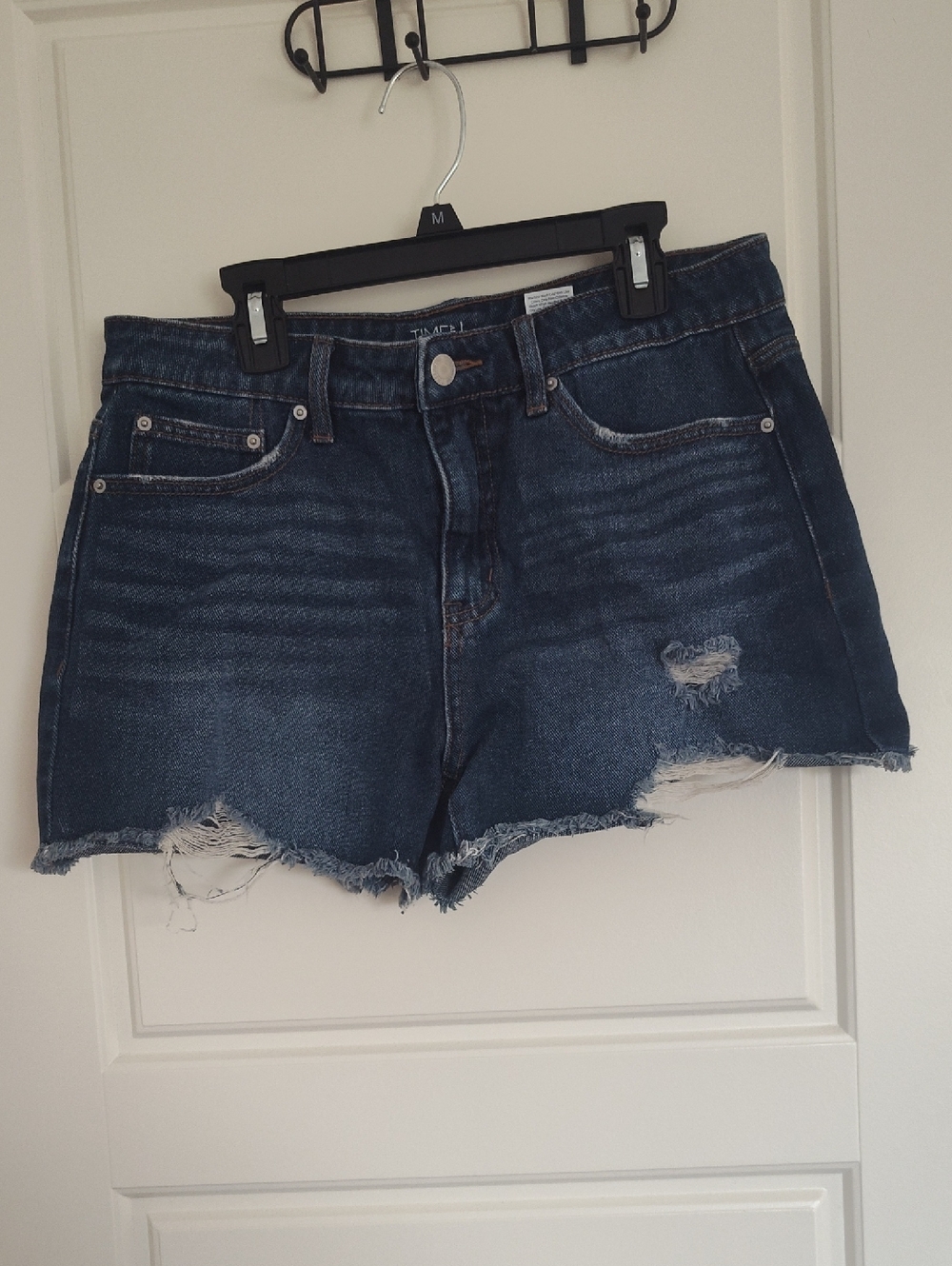 Time and Tru Dark Indigo Distressed Jean Shorts
